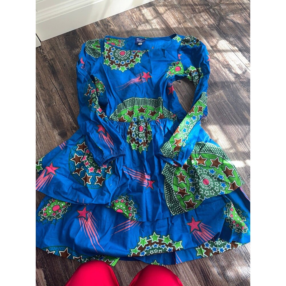 Royal Native Blue Wax Print Shooting Star Mini Dress XS Celestial Starburst